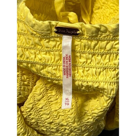 Free People Smocked Yellow Iyla Mini Dress Bodycon Size XL Extra Large EUC - Picture 7 of 9